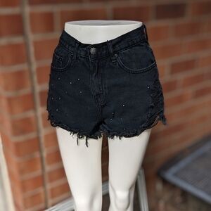 Denim&Co Black Frayed Jean Shorts